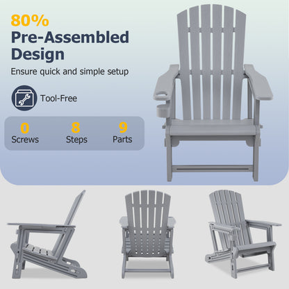 HDPE Adirondack Chair with Cup Holder, Gray