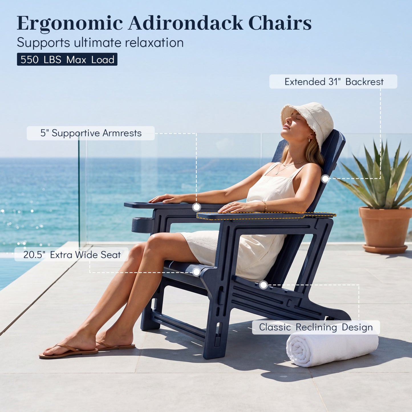 HDPE Adirondack Chair, Realistic Wood Grain, Blue