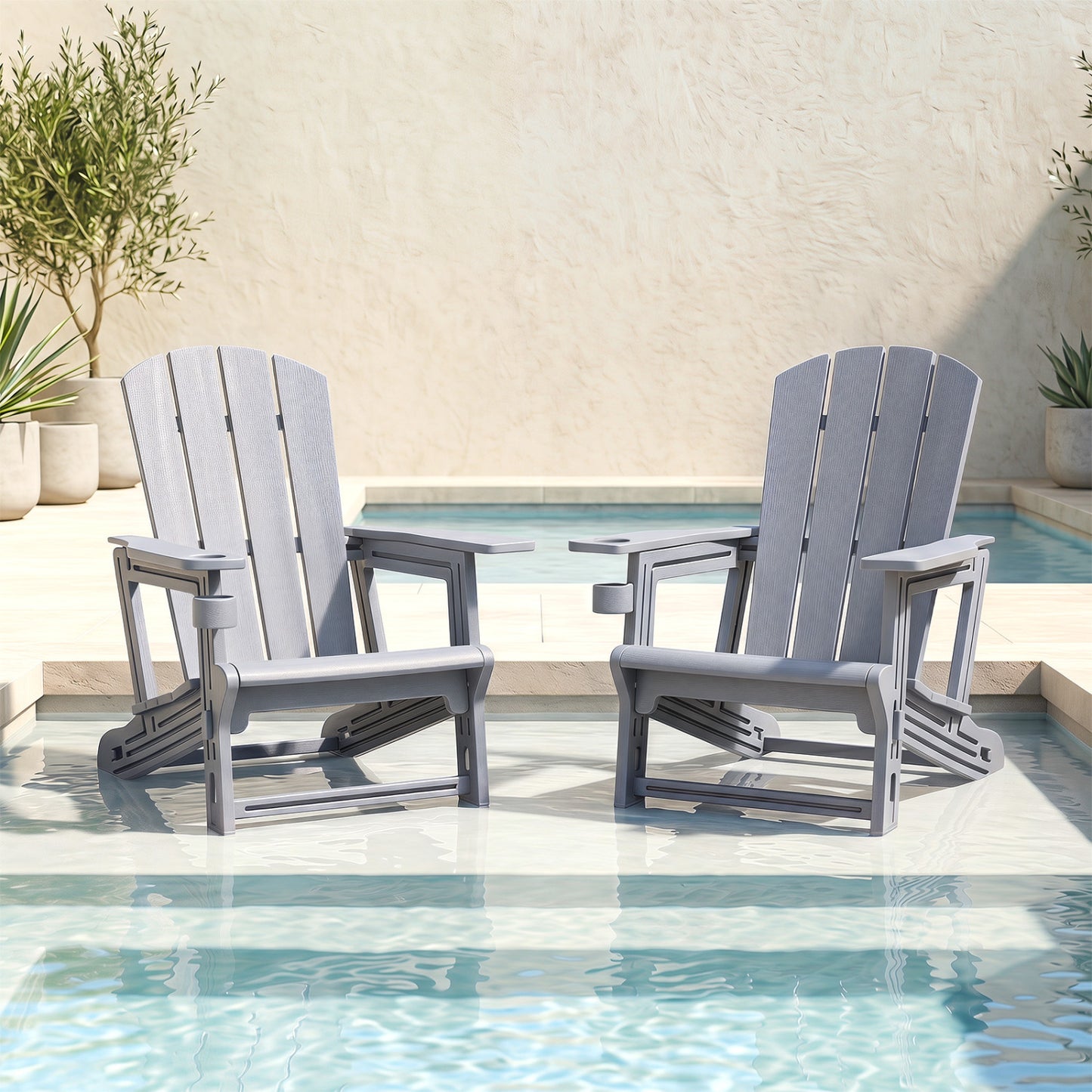 HDPE Adirondack Chairs, Realistic Wood Grain, Gray