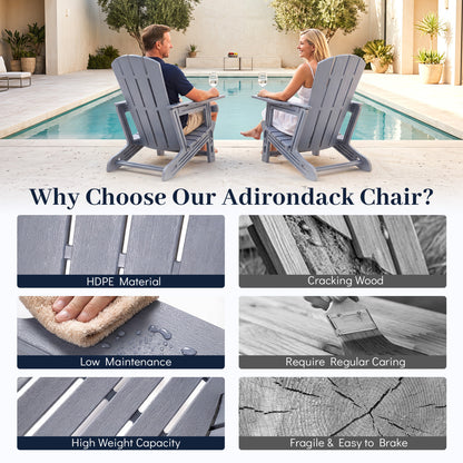 HDPE Adirondack Chairs, Realistic Wood Grain, Gray