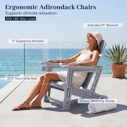HDPE Adirondack Chairs, Realistic Wood Grain, Gray