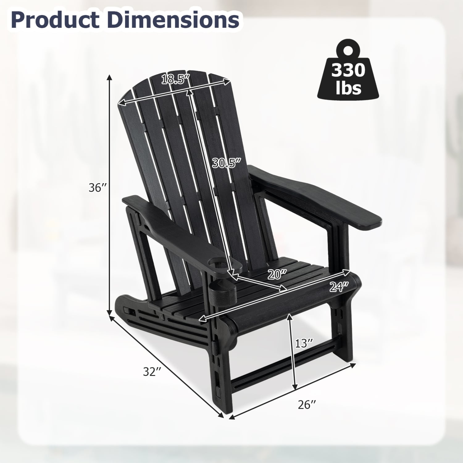 HDPE Adirondack Chair with Cup Holder, Black Adirondack Chairs at Gallery Canada