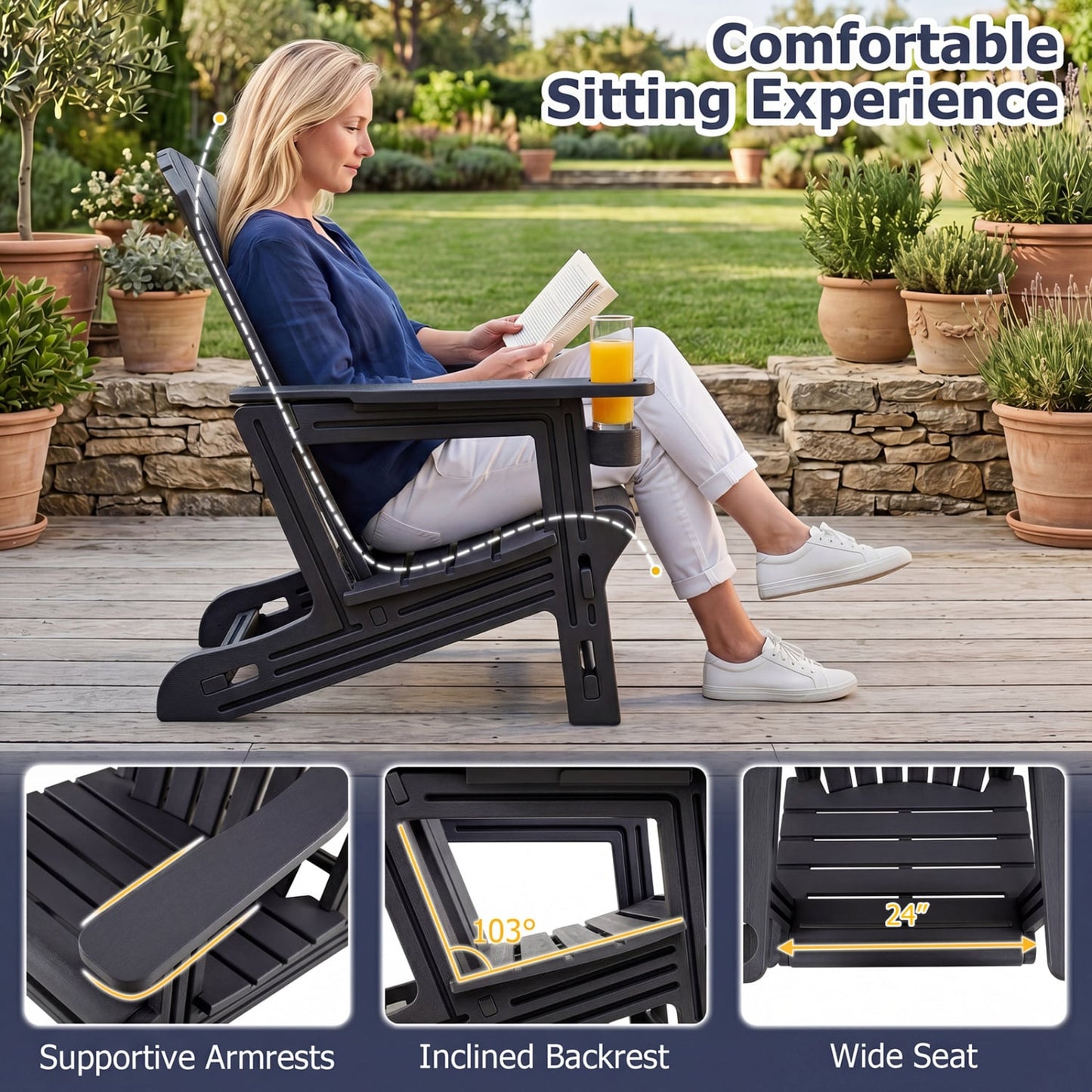 HDPE Adirondack Chair with Cup Holder, Black Adirondack Chairs at Gallery Canada