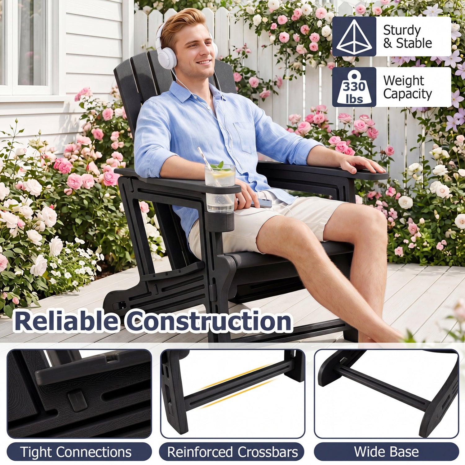 HDPE Adirondack Chair with Cup Holder, Black Adirondack Chairs at Gallery Canada