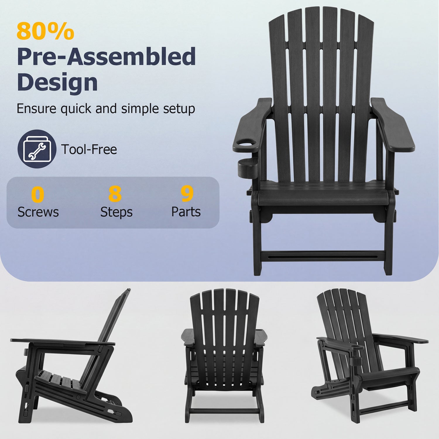 HDPE Adirondack Chair with Cup Holder, Black Adirondack Chairs at Gallery Canada