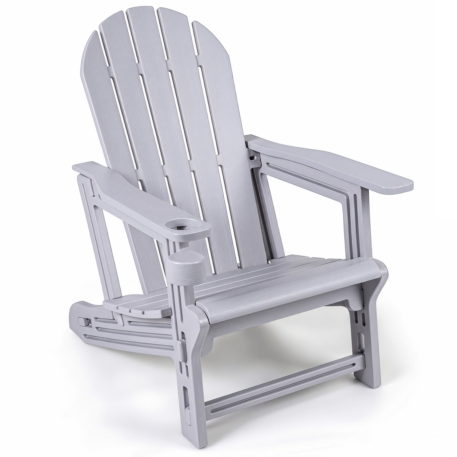 HDPE Adirondack Chair with Cup Holder and Wooden Texture for Patio, Gray Adirondack Chairs at Gallery Canada