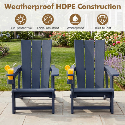 HDPE Outdoor Adirondack Chairs With Cup Holder, Blue