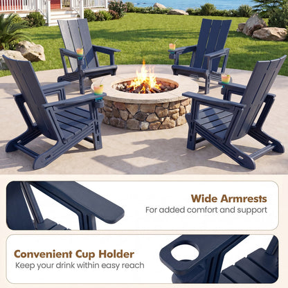 HDPE Outdoor Adirondack Chairs With Cup Holder, Blue