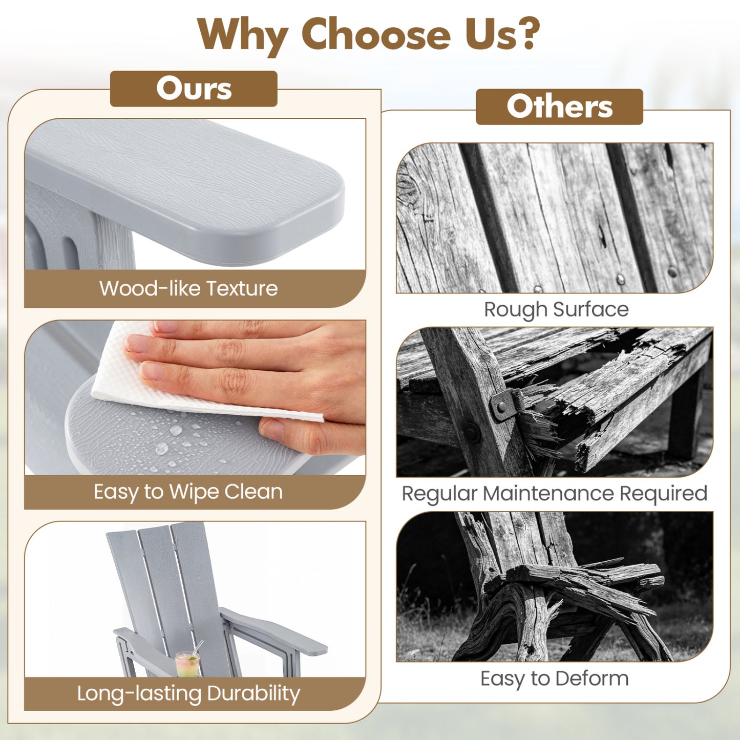 HDPE Outdoor Adirondack Chairs, Gray