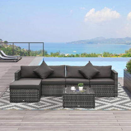 6-Piece Outdoor PE Rattan Sofa Set, Thick Cushions, Glass Top Table, Charcoal, Mixed Grey Patio Furniture Sets at Gallery Canada