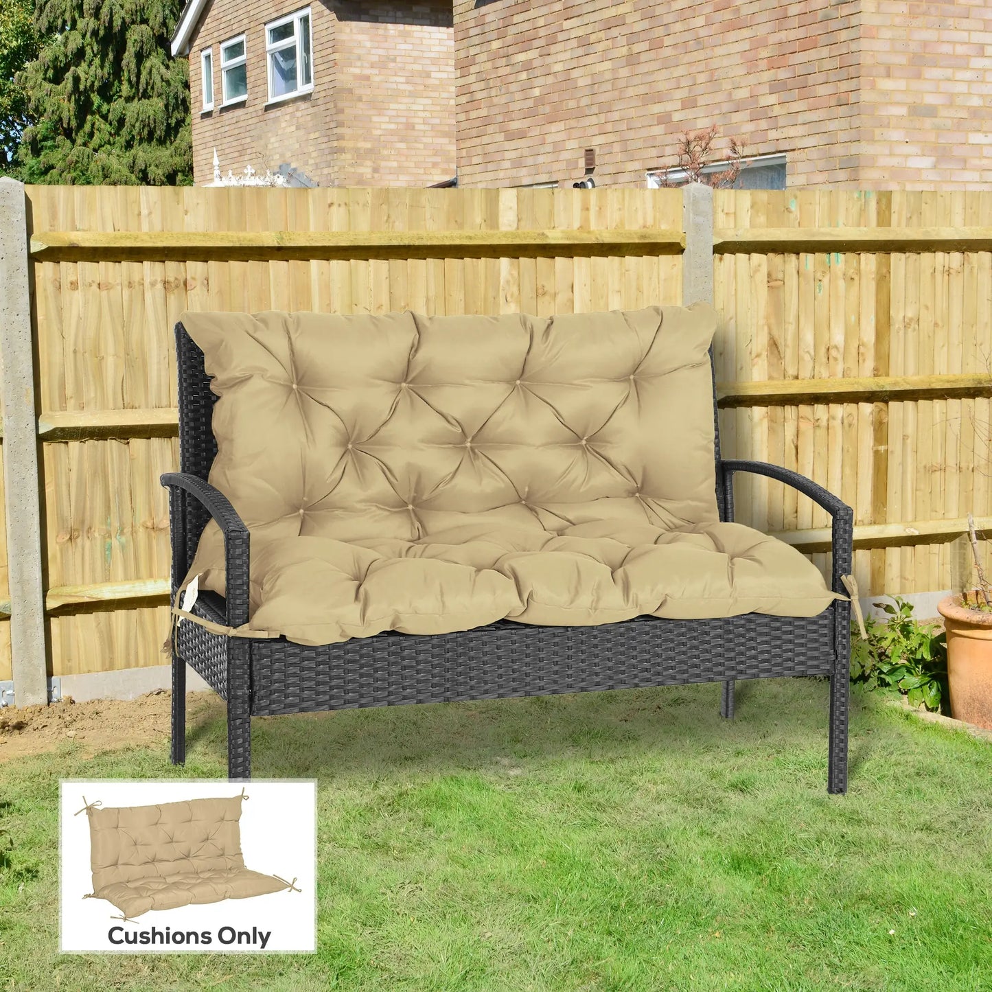 2-Seater Garden Bench Cushion, Swing Chair Mat Replacement, 39.4"x38.6", Khaki Patio Chair Cushions at Gallery Canada