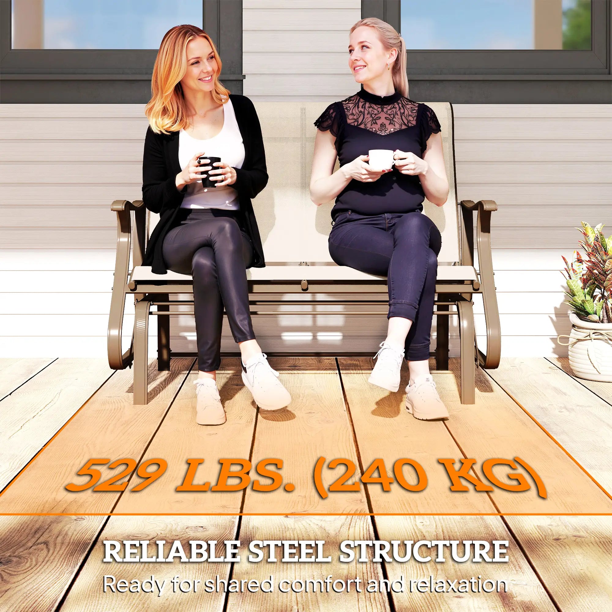 2-Person Outdoor Glider Chair, Mesh Seat, Steel Frame, Khaki Outdoor Gliders at Gallery Canada