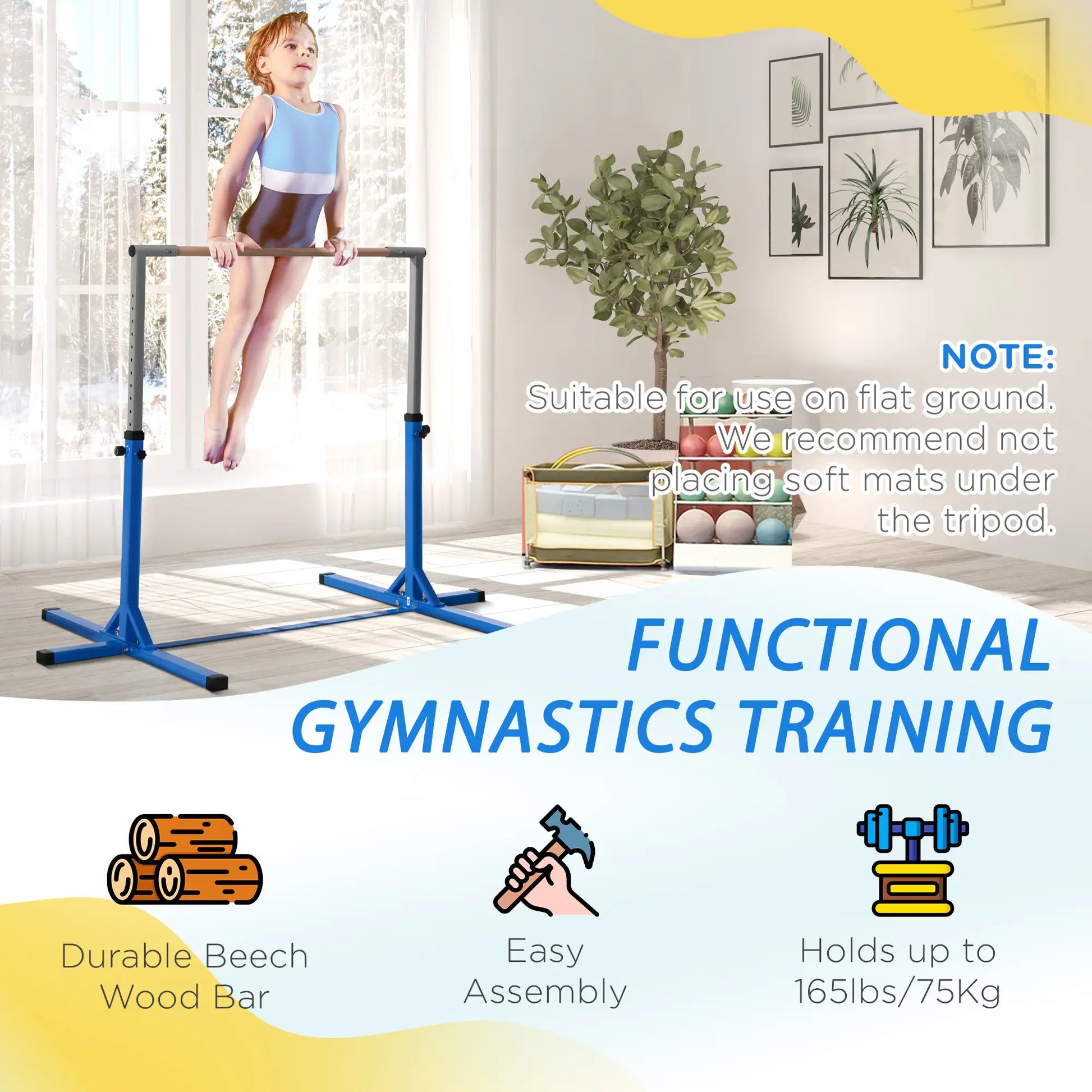 Kids Gymnastics Bar, 13-Level Adjustable Height, Blue Baby Gym & Playmats at Gallery Canada