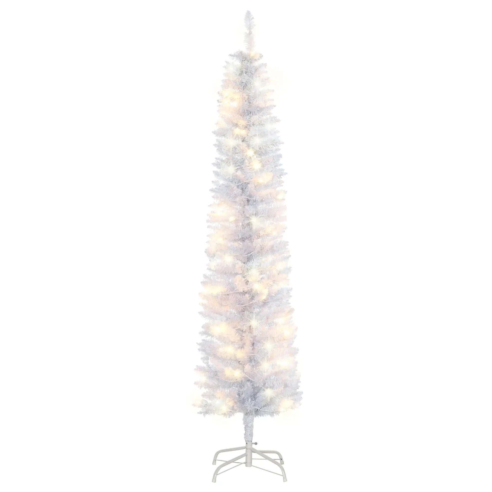 6ft Prelit Pencil Artificial Christmas Tree, 395 Branches, 100 LED Lights, White Pre Lit Christmas Trees White at Gallery Canada