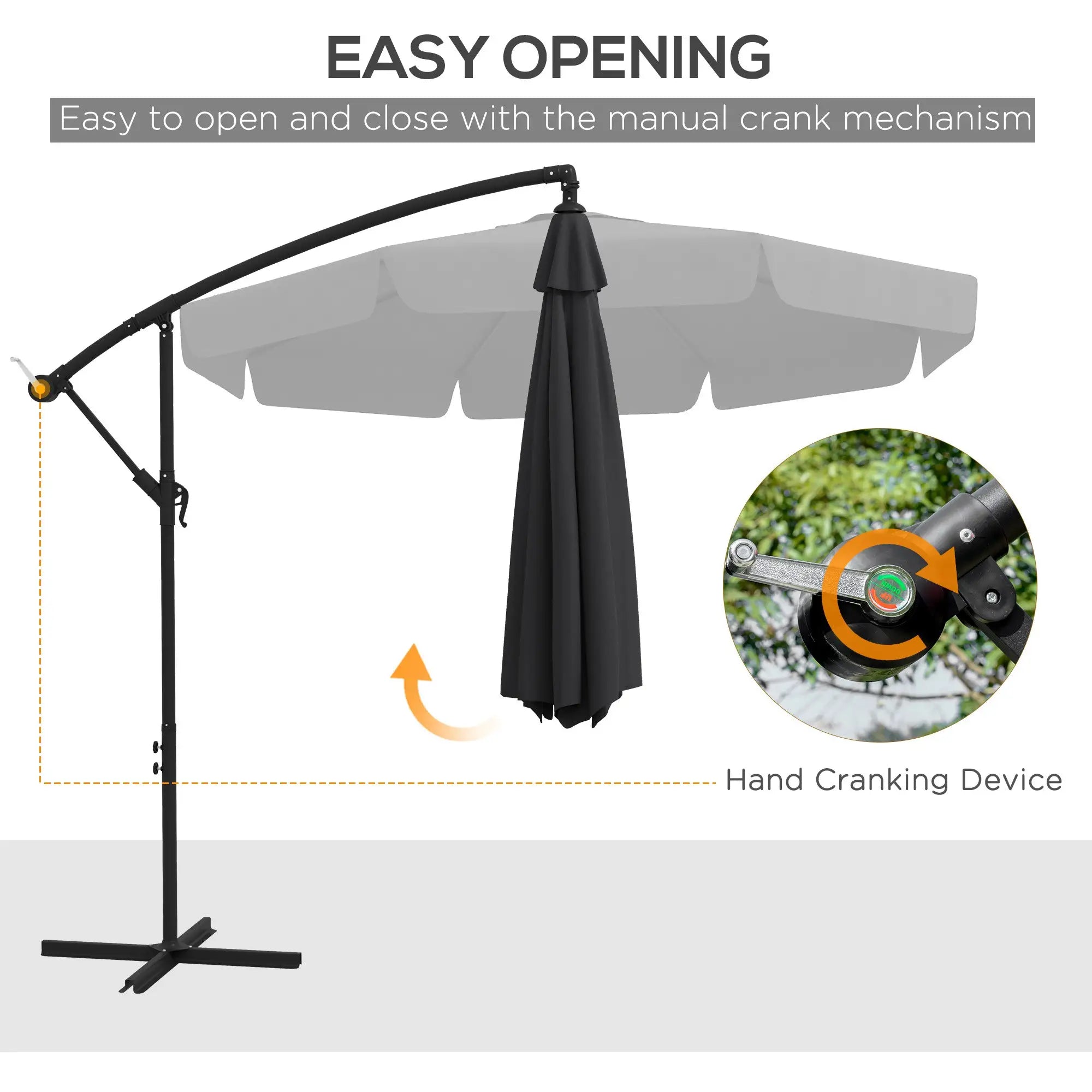 11 FT Cantilever Patio Umbrella, Cross Base, 8 Ribs, Black Offset Cantilever Umbrellas at Gallery Canada