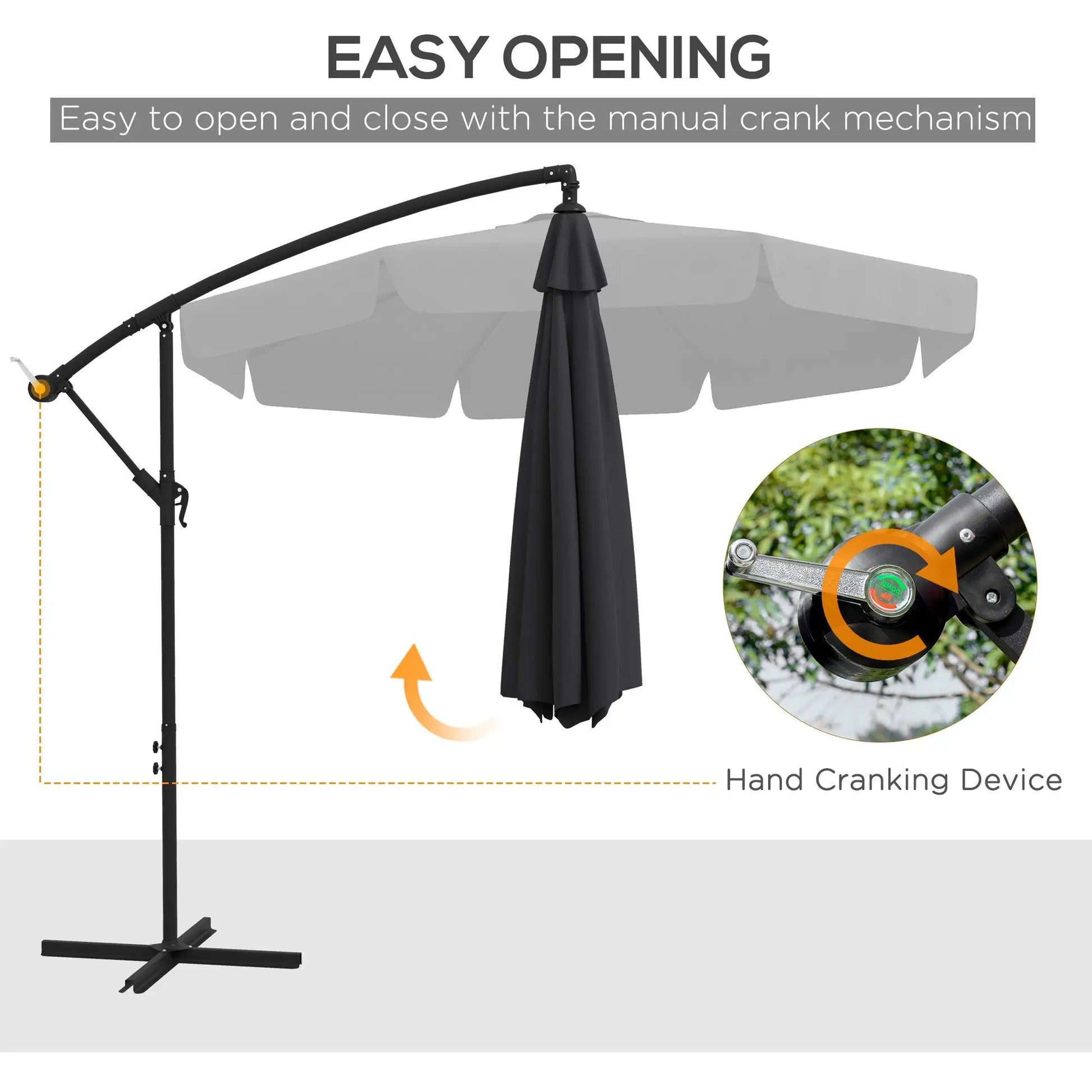 11 FT Cantilever Patio Umbrella, Cross Base, 8 Ribs, Black Offset Cantilever Umbrellas at Gallery Canada
