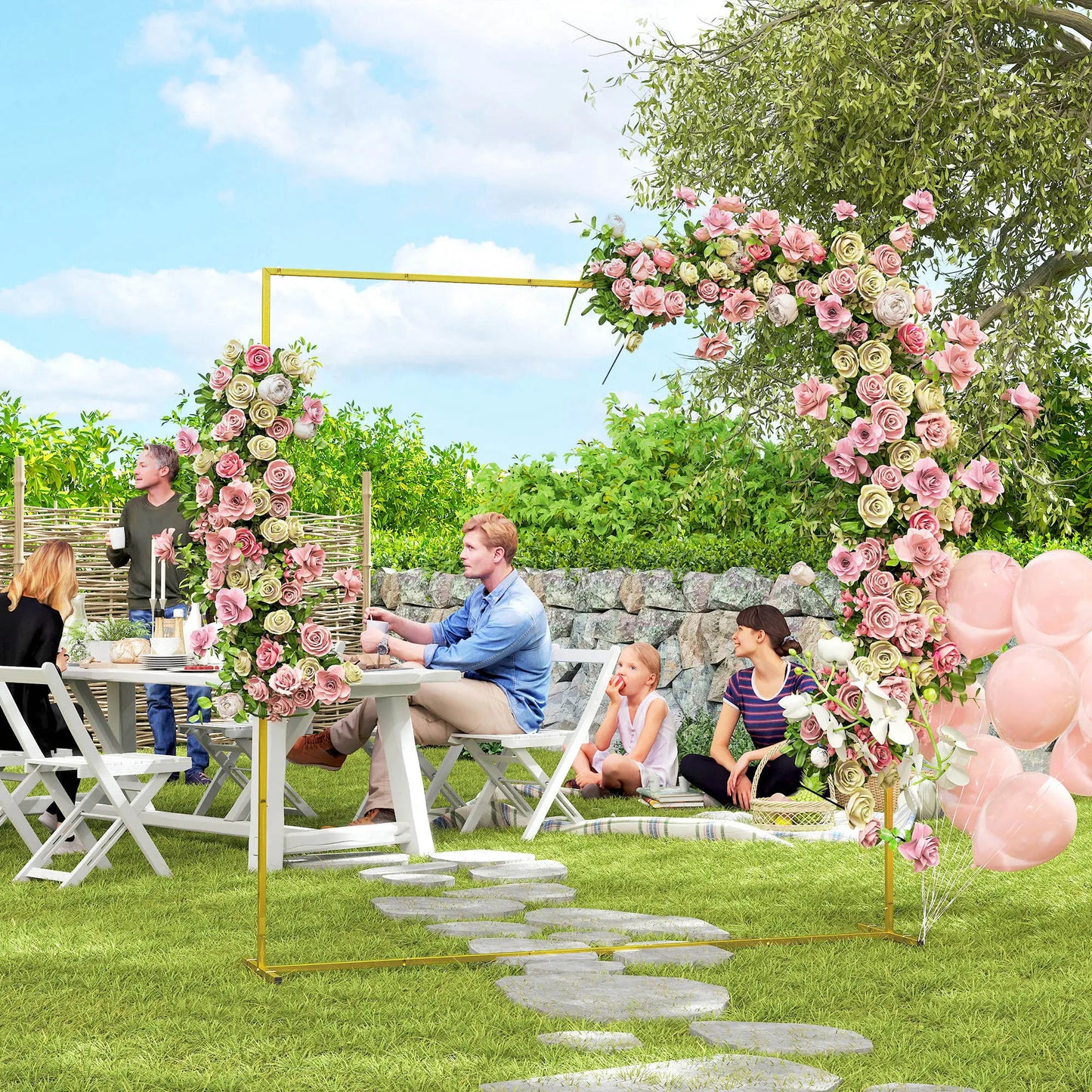 Square Wedding Arch, 6.6 FT Metal Frame With U-Shaped Stakes, Gold Garden Arches at Gallery Canada