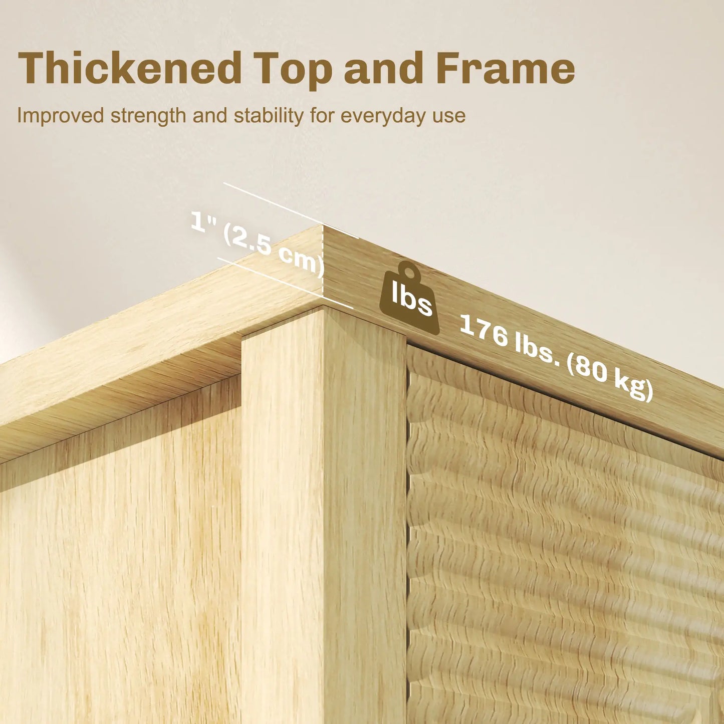 47 Inch Buffet Cabinet, Fluted Sideboard, Push Open, 2 Shelves, 4 Doors, Natural Bar Cabinets at Gallery Canada