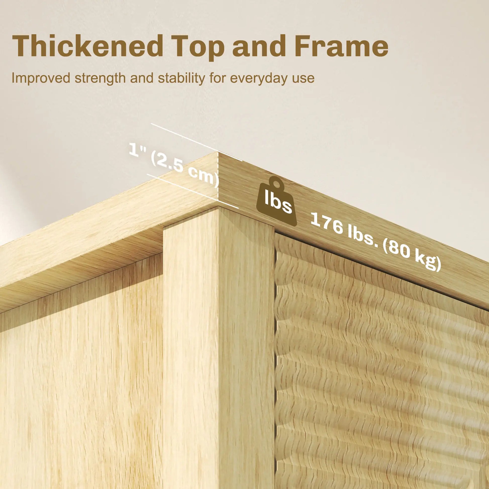 47 Inch Buffet Cabinet, Fluted Sideboard, Push Open, 2 Shelves, 4 Doors, Natural Bar Cabinets at Gallery Canada