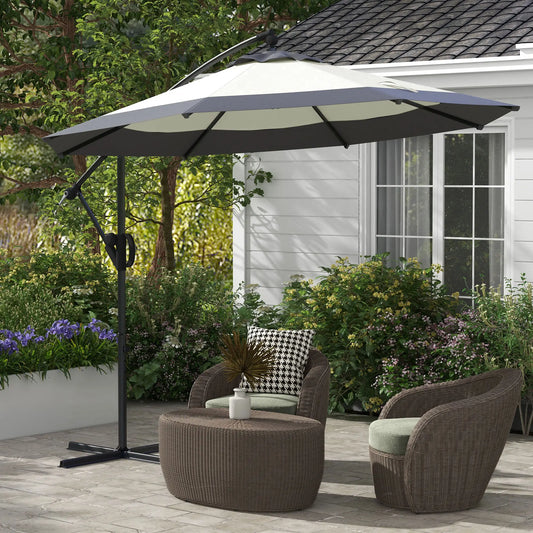 10 FT Cantilever Umbrella, Round Hanging Offset with Crank, Tilt, Grey Cantilever Umbrellas White, Grey at Gallery Canada