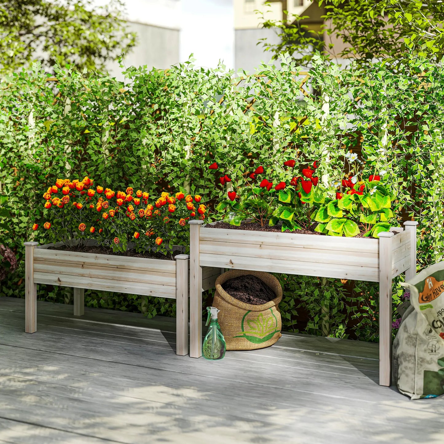 2-Tier Wood Plant Stand, Raised Bed for Flowers Vegetables Herbs Elevated Garden Beds at Gallery Canada
