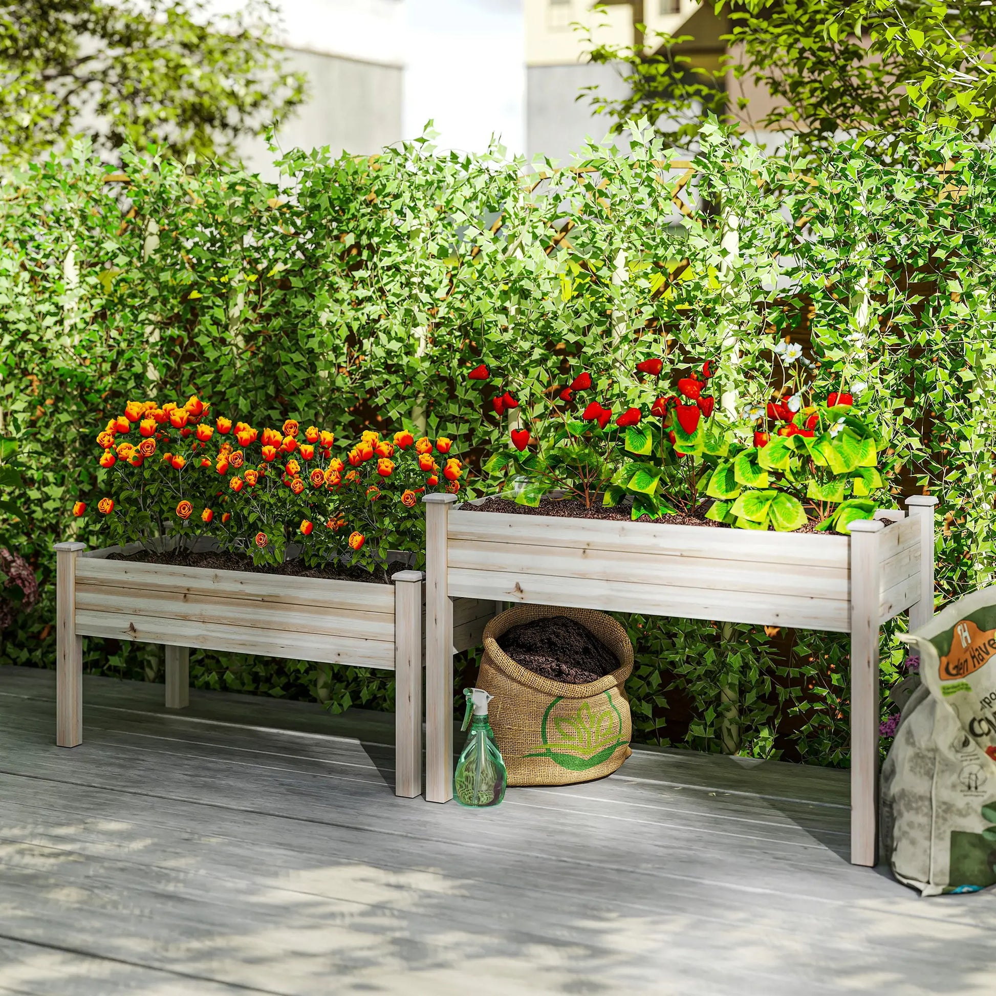 2-Tier Wood Plant Stand, Raised Bed for Flowers Vegetables Herbs Elevated Garden Beds at Gallery Canada