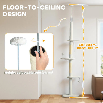 88.5"-100.5" Floor to Ceiling Cat Tree, Scratching Posts, Cloud Platforms, Cream Floor to Ceiling Cat Trees at Gallery Canada