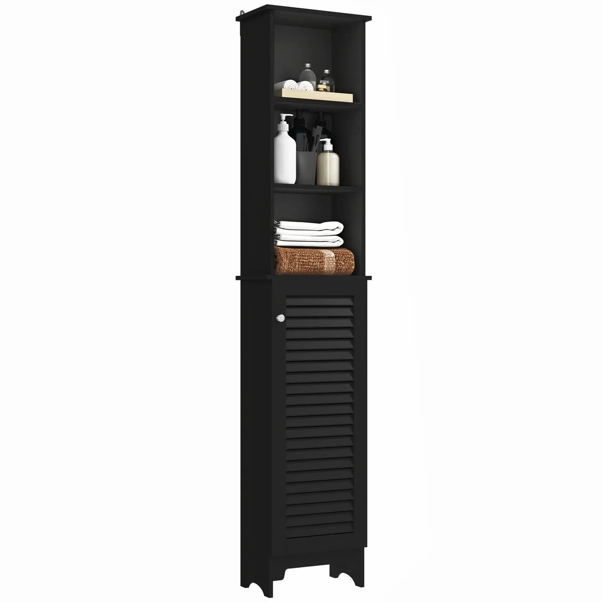 Grand Cabinet de Stockage pour Salle de Bain, Étagère Réglable à 3 Niveaux, Noir