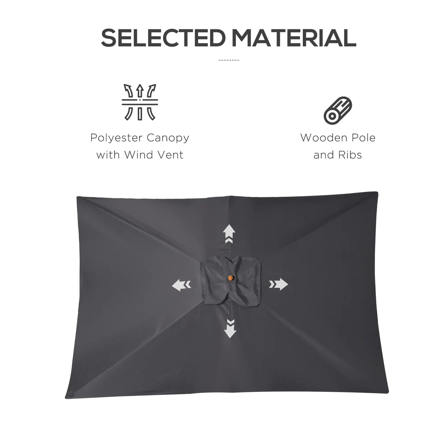 7' x 10' Dark Grey Wooden Patio Umbrella, Outdoor Sunshade Canopy, Dark Grey Sun Umbrellas at Gallery Canada