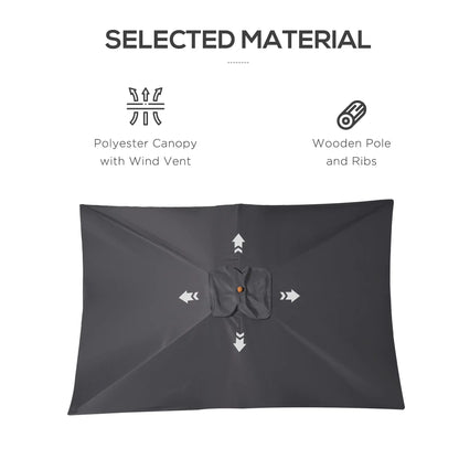 7' x 10' Dark Grey Wooden Patio Umbrella, Outdoor Sunshade Canopy, Dark Grey Sun Umbrellas at Gallery Canada