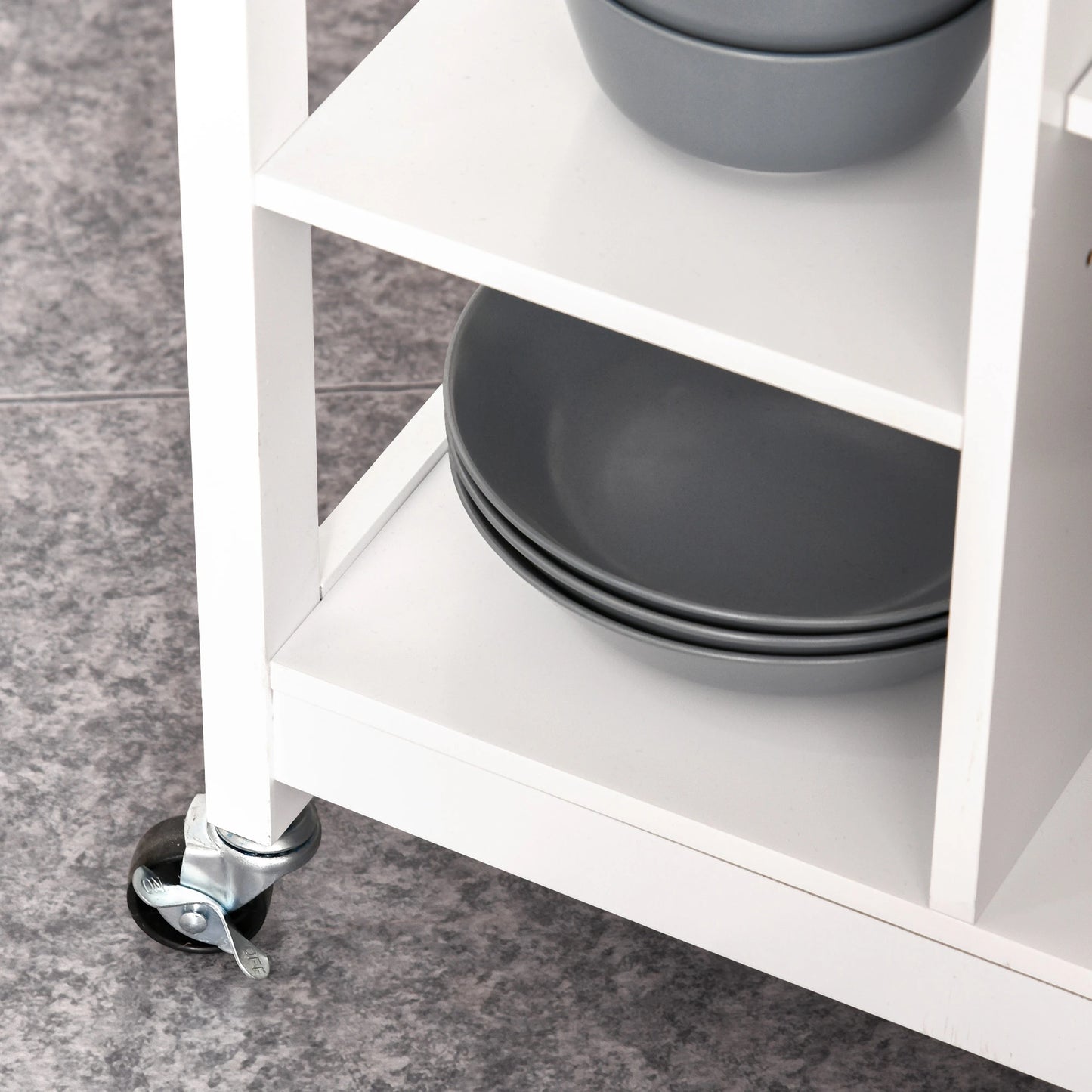 Modern Rolling Kitchen Island Cart, Natural Wood Top, White Kitchen Islands & Kitchen Carts at Gallery Canada