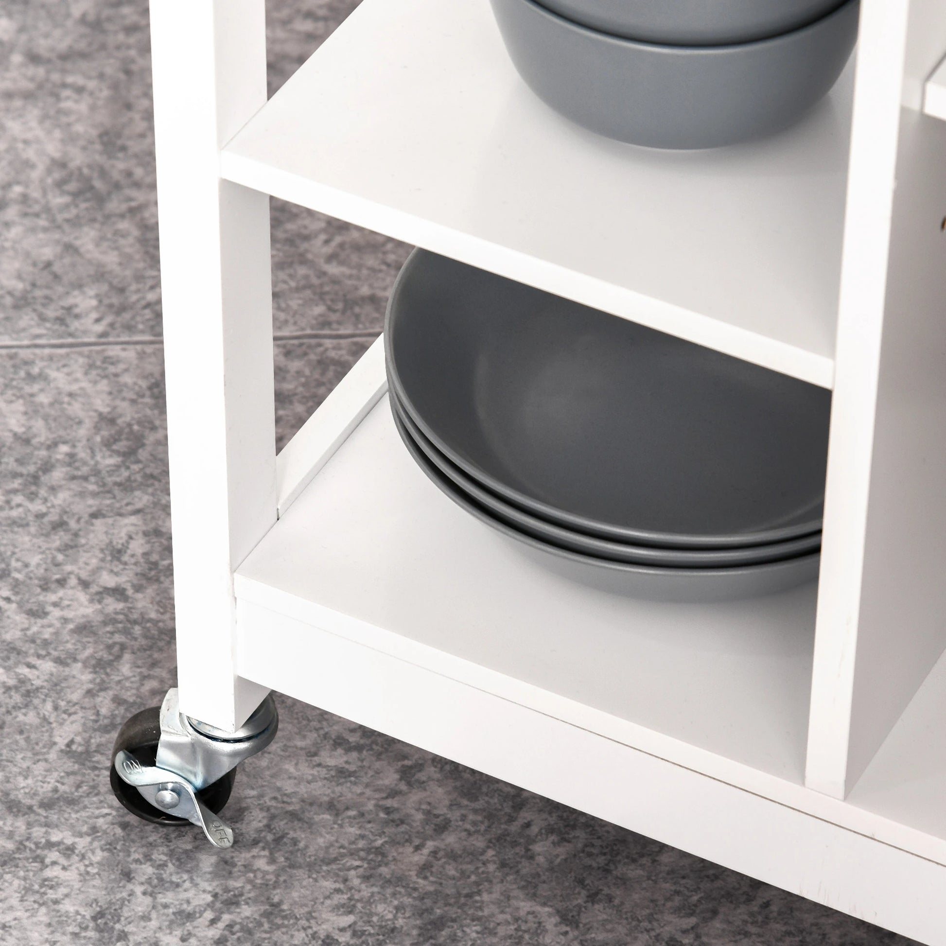 Modern Rolling Kitchen Island Cart, Natural Wood Top, White Kitchen Islands & Kitchen Carts at Gallery Canada