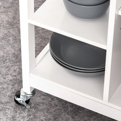 Modern Rolling Kitchen Island Cart, Natural Wood Top, White Kitchen Islands & Kitchen Carts at Gallery Canada