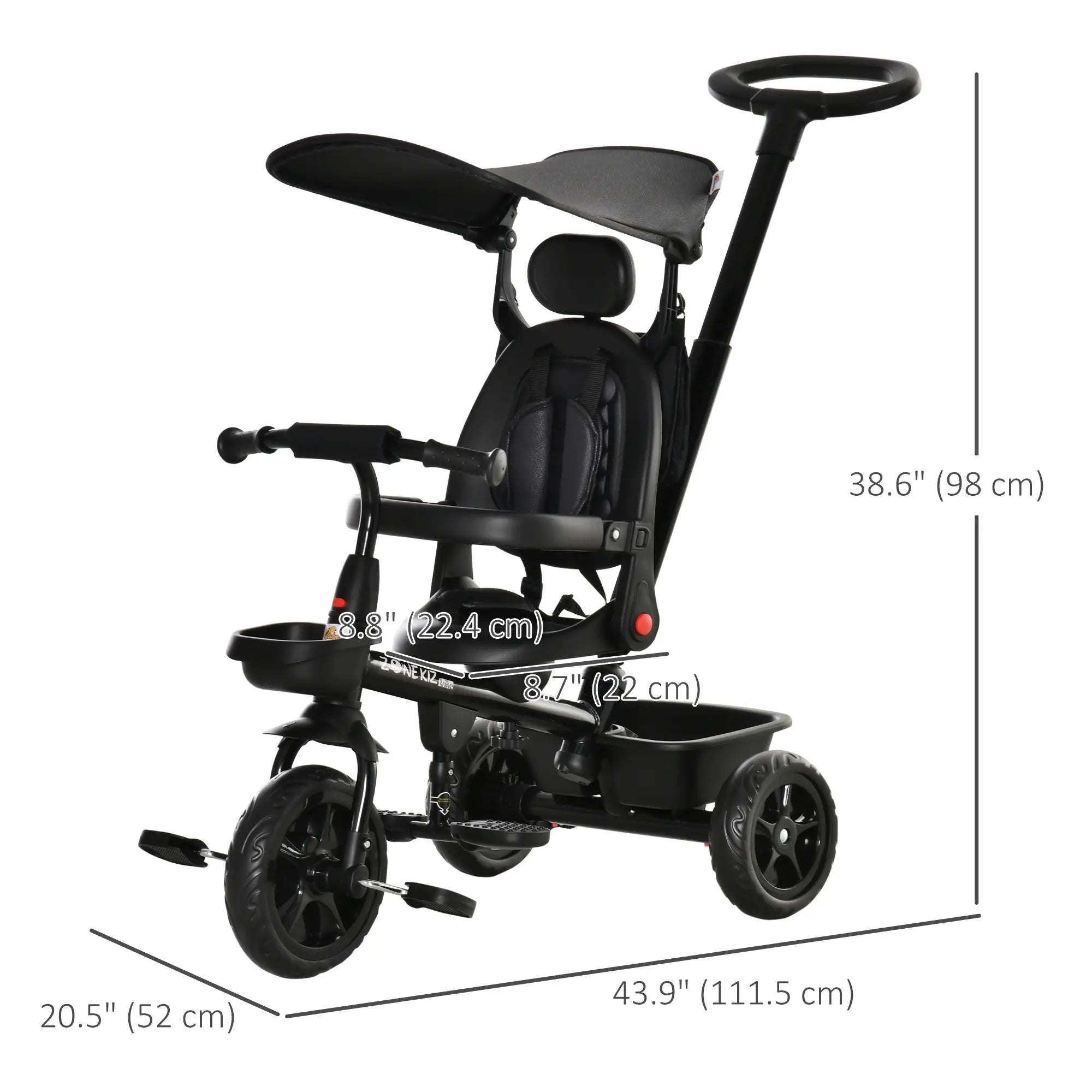 Kids Tricycle 4 In 1 Trike with Reversible Angle Adjustable Seat Removable Handle Canopy Handrail Belt Storage Footrest Brake Clutch for 1-5 Years Old Black Tricycles for Kids at Gallery Canada