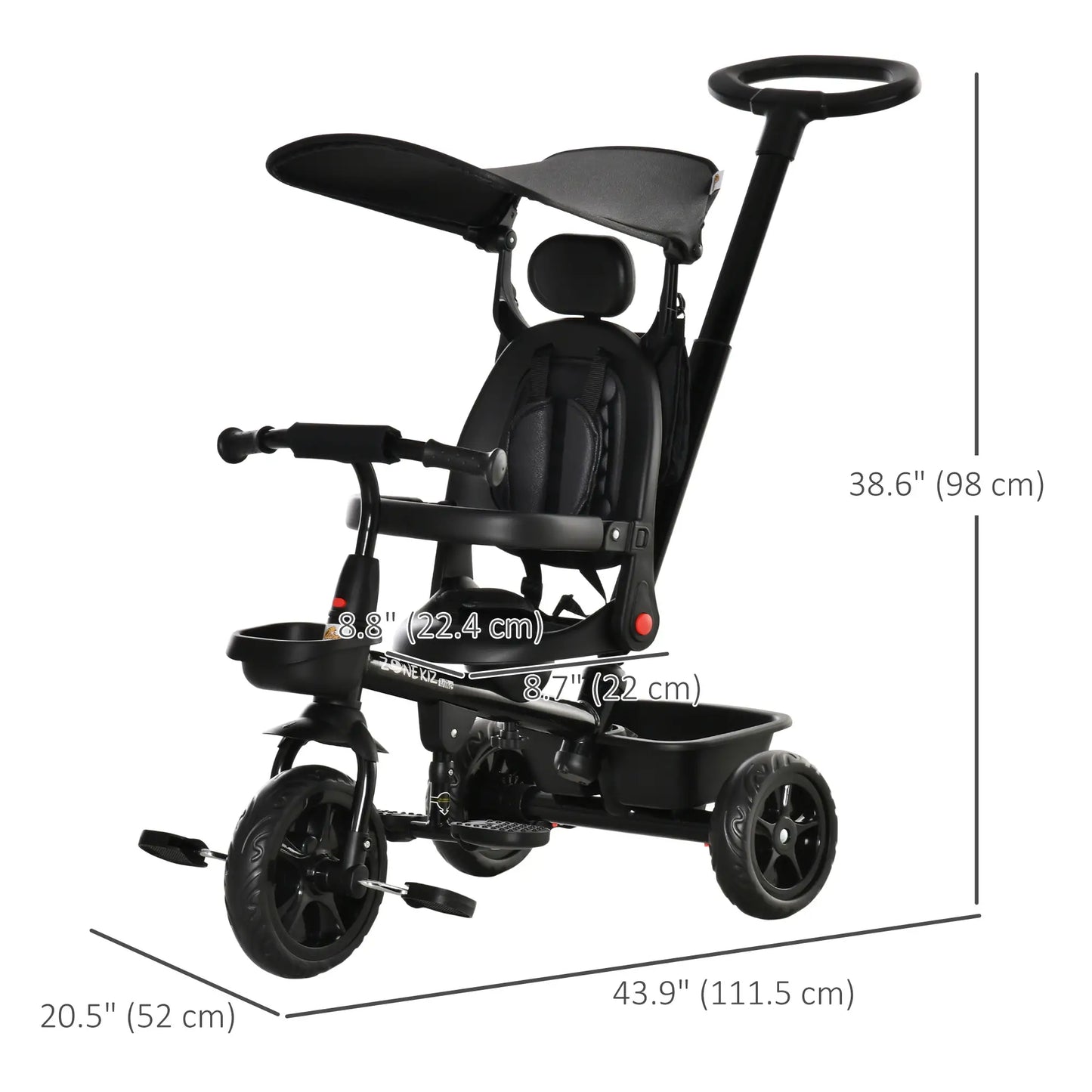 Kids Tricycle 4 In 1 Trike with Reversible Angle Adjustable Seat Removable Handle Canopy Handrail Belt Storage Footrest Brake Clutch for 1-5 Years Old Black Tricycles for Kids at Gallery Canada