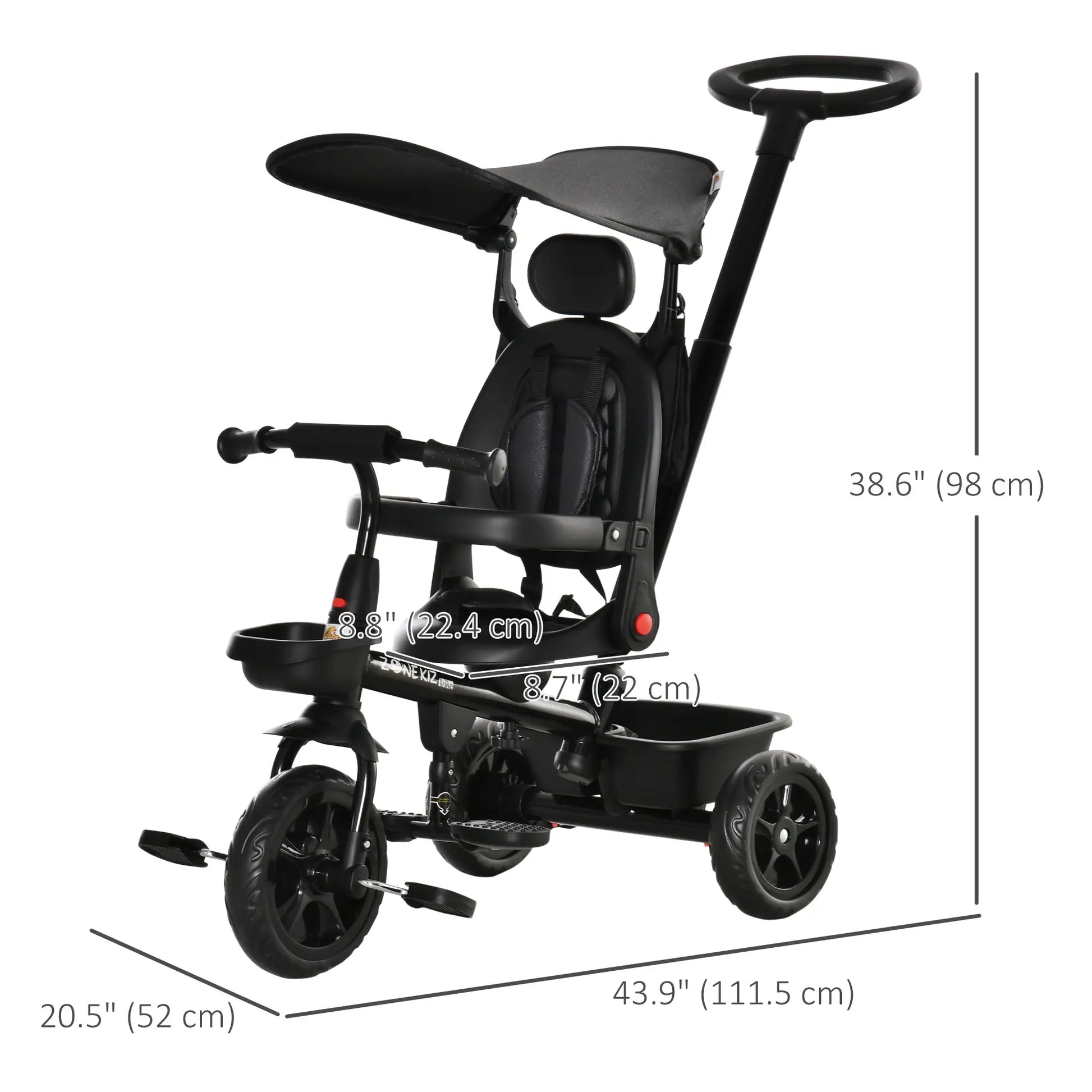 Kids Tricycle 4 In 1 Trike with Reversible Angle Adjustable Seat Removable Handle Canopy Handrail Belt Storage Footrest Brake Clutch for 1-5 Years Old Black Tricycles for Kids at Gallery Canada
