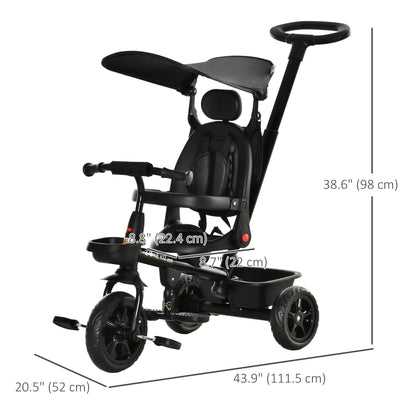 Kids Tricycle 4 In 1 Trike with Reversible Angle Adjustable Seat Removable Handle Canopy Handrail Belt Storage Footrest Brake Clutch for 1-5 Years Old Black Tricycles for Kids at Gallery Canada
