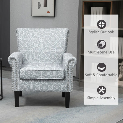 Upholstered Accent Chair, Soft Linen Fabric, Rolled Armrest, Grey Single Sofas at Gallery Canada