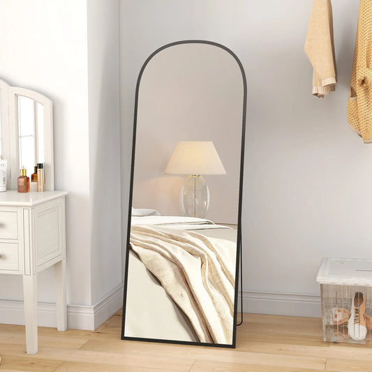Arched Standing Mirror, 64" x 24", Full Length Mirror, Black