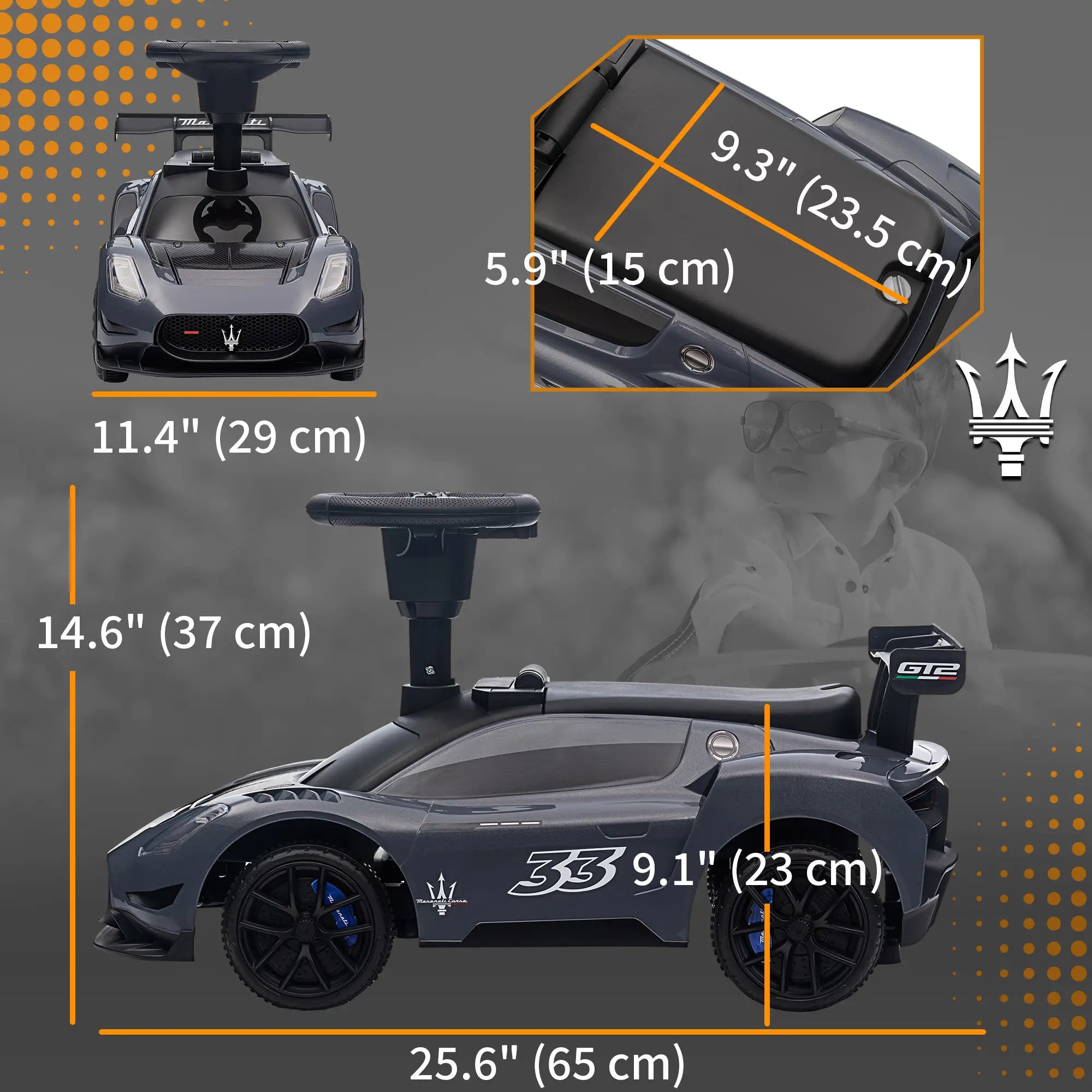 Maserati GT2 Baby Sliding Car, Storage, Music, Horn, 18-60 Months, Grey Push Cars for Toddlers at Gallery Canada