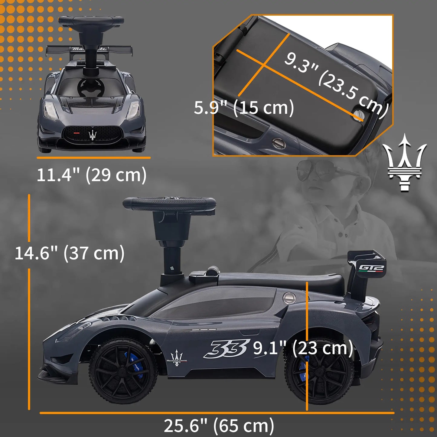 Maserati GT2 Baby Sliding Car, Storage, Music, Horn, 18-60 Months, Grey Push Cars for Toddlers at Gallery Canada
