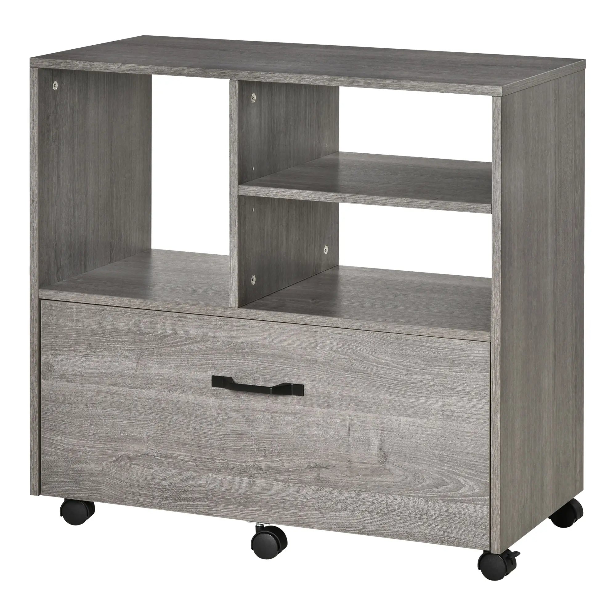 Lateral Filing Cabinet, Open Shelf, Mobile with Wheels, Letter Legal Size, Grey Office Cabinets & Cupboards at Gallery Canada