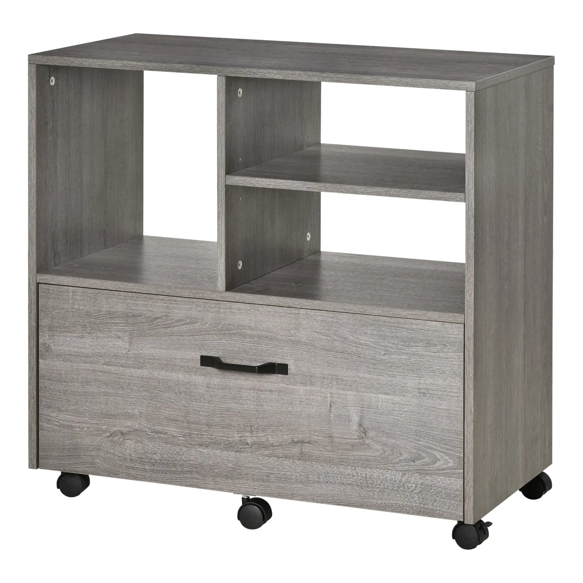 Lateral Filing Cabinet, Open Shelf, Mobile with Wheels, Letter Legal Size, Grey Office Cabinets & Cupboards at Gallery Canada