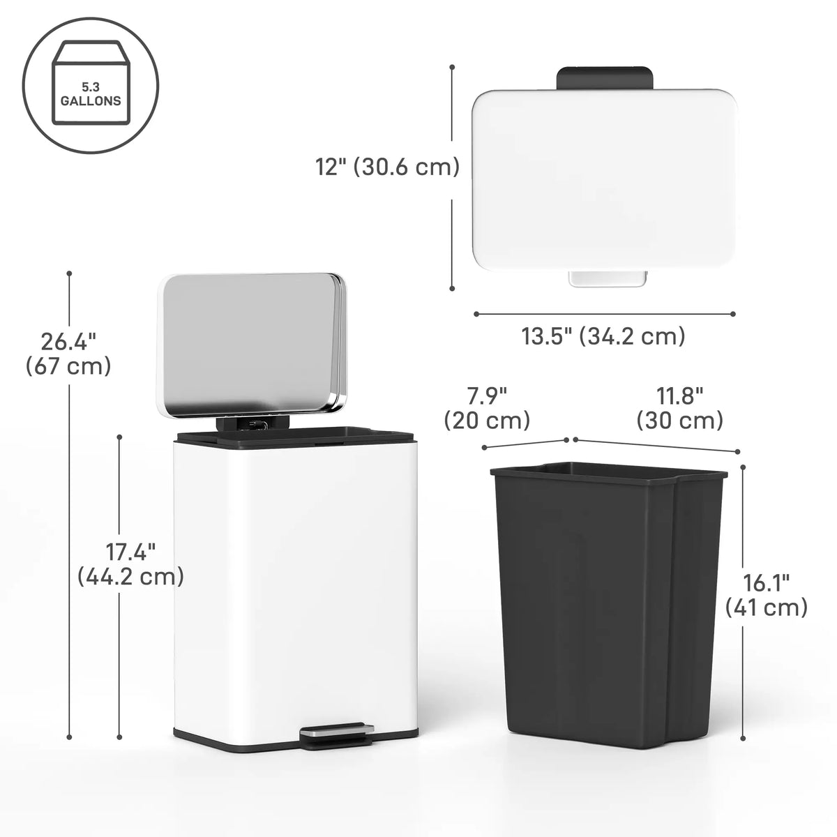 5.3 Gallon Garbage Bin with Soft Close Lid, Removable Inner Bucket, Cream White Small Kitchen Appliances at Gallery Canada