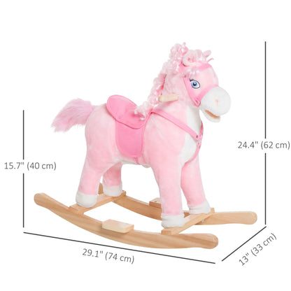 Kids Plush Rocking Horse, Ride On Toy with Sounds, Pink Rocking Horses at Gallery Canada