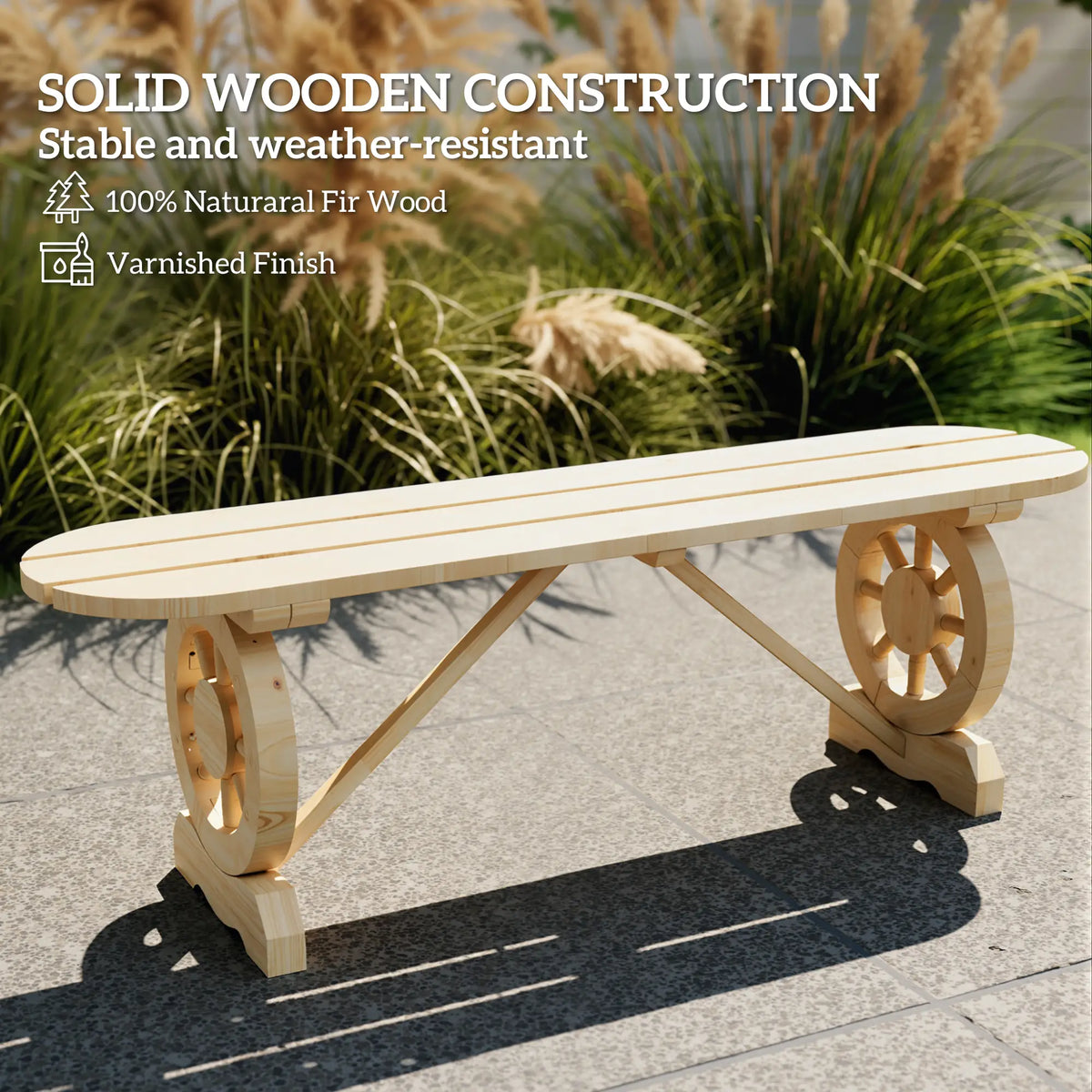 2-Person Wood Garden Bench, Wagon Wheel Legs, Slatted Seat, Natural Wood Outdoor Benches at Gallery Canada