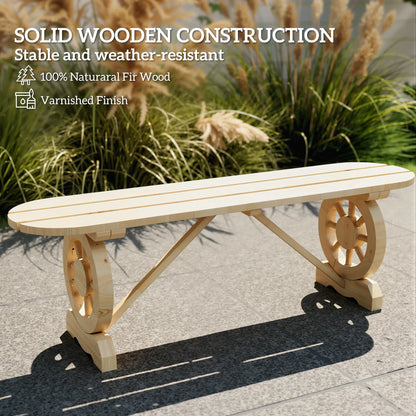 2-Person Wood Garden Bench, Wagon Wheel Legs, Slatted Seat, Natural Wood Outdoor Benches at Gallery Canada