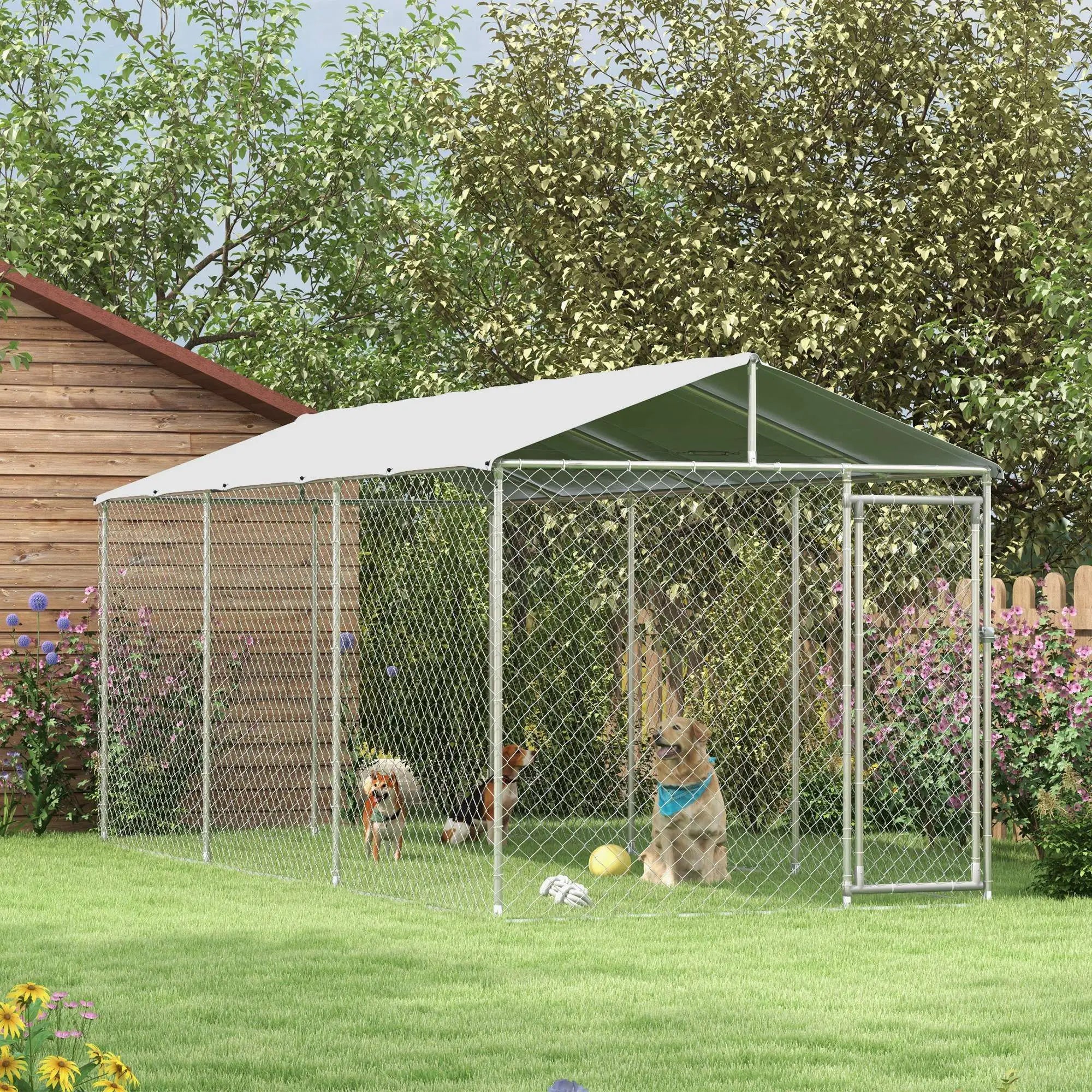 19.7' x 7.5' x 7.5' Outdoor Dog Kennel, Waterproof UV Resistant Cover, Silver Houses, Kennels & Pens at Gallery Canada