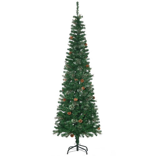 6.5ft Pencil Christmas Tree, Artificial, Pine Needles, Realistic Branches, Green