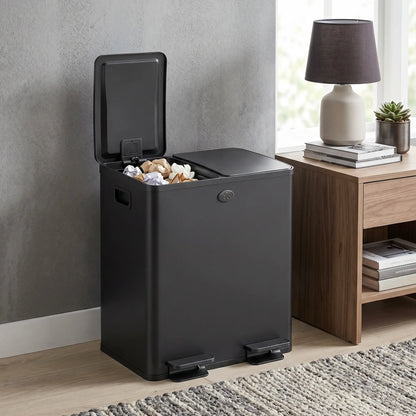Dual Garbage Bin, Soft Close Trash Can, 2 x 20 Liter, Black Household Supplies at Gallery Canada